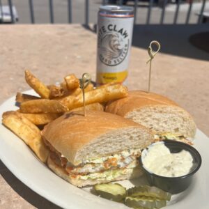 Walleye Sandwich with Fries and a White Claw - Yum!